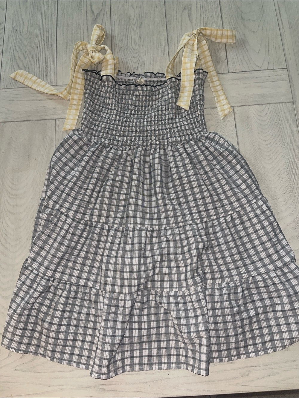Hem & Thread Black and Yellow Plaid Smocked Mini Dress